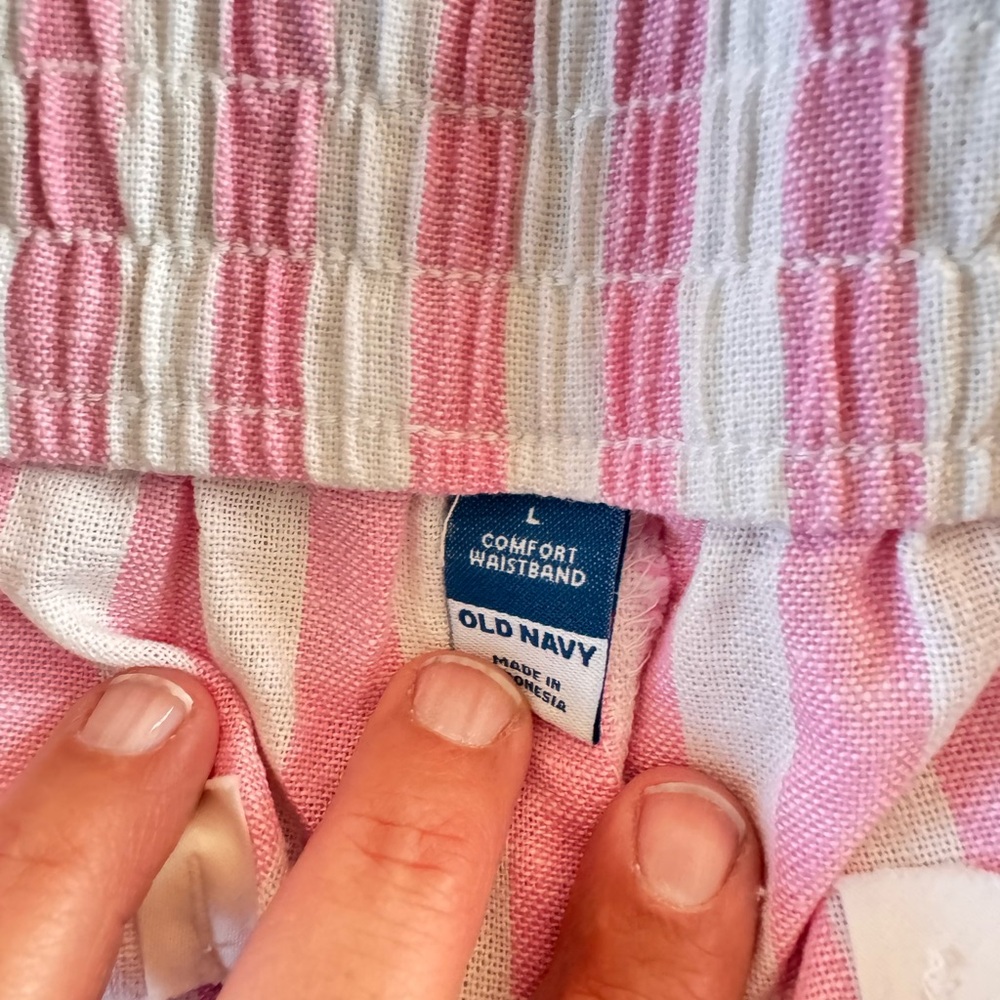 Old Navy Pink White Stripe Linen Blend Lounge Shorts Womens Size Large - Picture 5 of 5